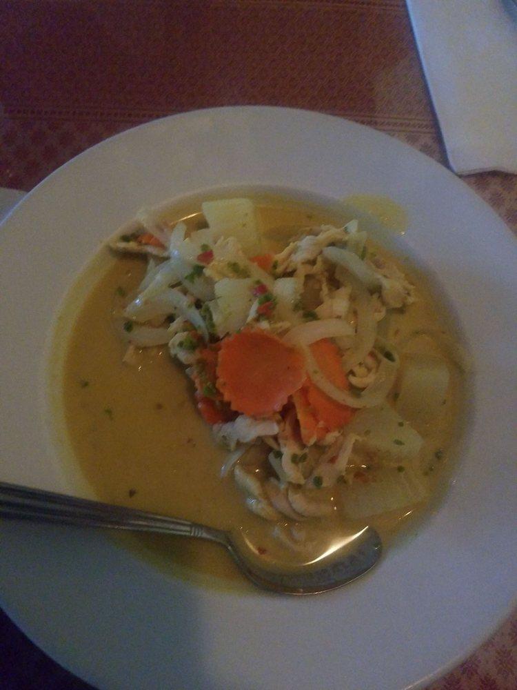 Yellow Curry · Mild yellow curry in coconut milk with potatoes, yellow onions and carrots. Includes steamed jasmine rice.