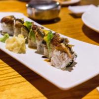 Dragon Roll · Crab meat, cucumber avocado wrapped with eel.