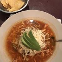 Tortilla Soup · Chicken and vegetables in a homemade broth, topped with tortilla strips, avocado slices, and...