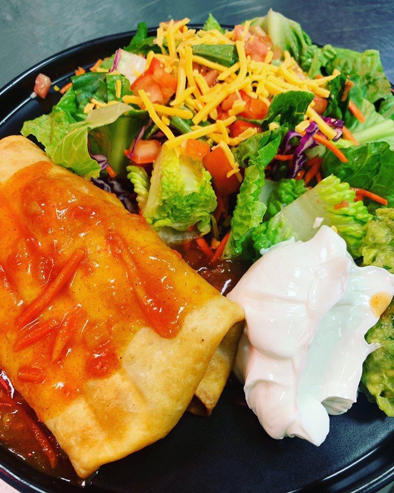 Chimichanga · Flour tortilla filled with your choice of chicken, picadillo, ground beef or pork chile verde. Deep fried and served with cheese, sauce, guacamole and sour cream.