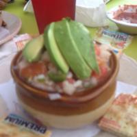 Ceviche · Fresh shrimp cooked in lime juice with fresh cilantro, onions, tomatoes and jalapenos. 