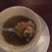 Italian Wedding Soup · Orzo pasta in a delicious broth with spinach, carrots, and tiny meatballs.