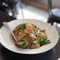 Pad See Ew · Flat rice noodles stir-fried with egg and broccoli.