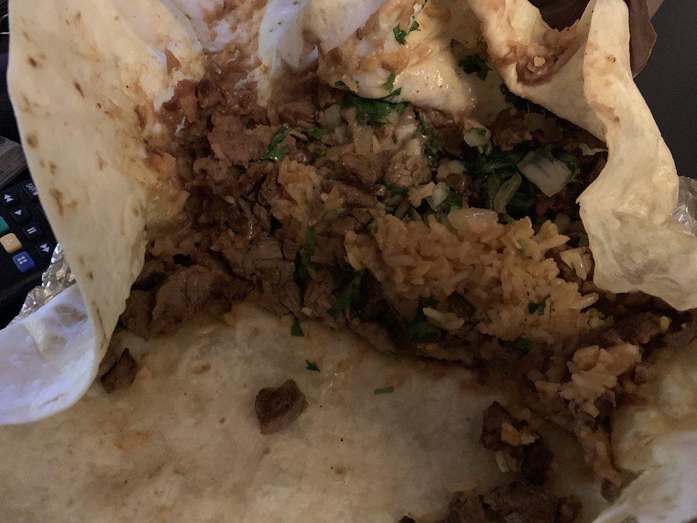 Asada Burrito · Come with rice,beans, cilantro, onions and salsa(red hot,red medium or green mild)
