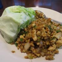 Spicy Lettuce Wraps · Choice of chickens, beefs or shrimps stir fried with water chestnuts, bell pepper, and mushr...