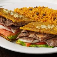 El Jibarito Sandwich · The famous Puerto Rican sandlwich made with your choice of grilled chicken, bistec or pork, ...