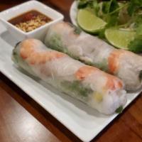 2 Spring Rolls · Shrimp, pork, rice noodles, bean sprouts, lettuce rolled in rice paper. Served with peanut s...