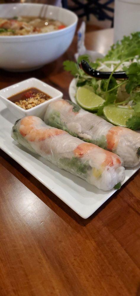 2 Spring Rolls · Shrimp, pork, rice noodles, bean sprouts, lettuce rolled in rice paper. Served with peanut sauce.