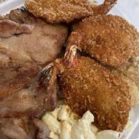 Seafood Combo · Basa fish, fried shrimp, and your choice of teri steak, BBQ chicken, or BBQ short ribs.