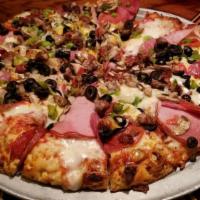 Combo Pizza · Canadian bacon, salami, pepperoni, mushroom, onion, green bell pepper, black olive, Italian ...