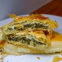 Spinach Pie Slice · Spinach baked in filo crust.