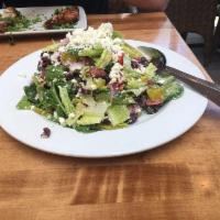 Greek Salad · Romaine, organic spinach, Bibb lettuce, red onion, Kalamata olives, tomatoes, Persian cucumb...