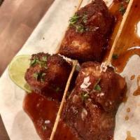 Pork Belly Skewers · Maple glaze, lime, and cilantro.