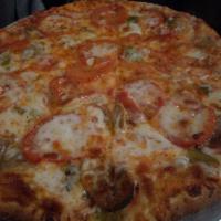 Parlor Pie · Green chile, Italian sausage, extra cheese and fresh Roma tomatoes.