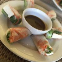 Summer Rolls · Sauteed jicama and carrots, tofu, and lettuce rolled in thin rice paper, served with peanut ...