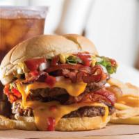 Double Bacon Burger · Our classic burger topped with 4 slices of crispy bacon for mouthwatering perfection.