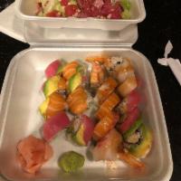 Cherry Blossom Roll · Tuna, salmon and avocado on California roll.