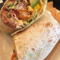 Baja Fish Burrito · Beer-battered fried fish, spicy slaw, mango salsa, our special sauce.
