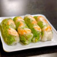 Classic Spring Rolls · Goi cuon. Shrimp and pork rolled with vermicelli noodles, mint, lettuce and cucumber served ...