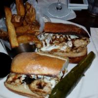 Tuscan Grilled Chicken Sandwich · Grilled Chicken, Roasted Red Peppers, Fresh Mozzarella & Balsamic Glaze- Served on Kaiser Br...