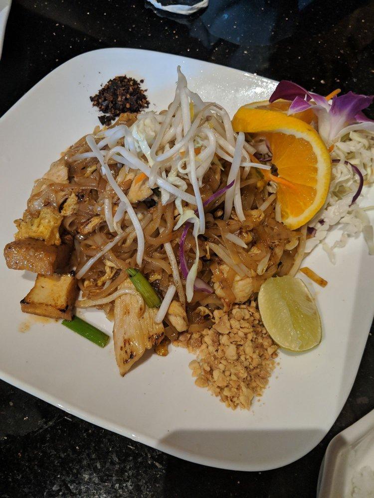 Pad Thai · Pan-fried rice noodles with egg, bean sprouts, scallions, tofu, and ground peanuts. Sauteed with sweet tamarind sauce.