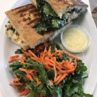 Mediterranean Panino · Chicken breast with sun-dried tomato, spinach, cheese and our delicious basil dressing.