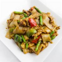 Drunken Noodles · Tender chicken, tofu or veggie stir-fried with flat rice noodles and hot chili, basil leaves...