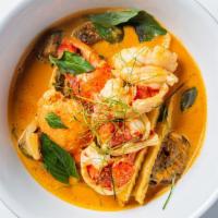 Lobster Curry · chu chee curry, charred red onion, japanese eggplant, thai apple eggplant, fresh bamboo shoo...