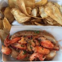 Lobster Roll Platter · 4 oz. of fresh lobster meat on a toasted New England split bun. Served with homemade colesla...