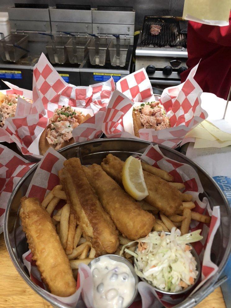 Fish and Chips · Fresh wild caught Atlantic cod, french fries, lemon, coleslaw and tartar sauce.