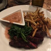 Grilled Hanger Steak with House-cut Shoestring Fries and Terrapin's Own Steak Sauce Wf · 