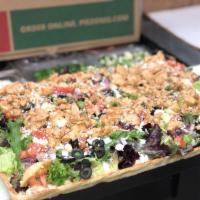 Mixed Greens Pizza · Marinated, fresh grilled chicken, mixed greens lettuce, tomatoes, onions, olives, feta chees...