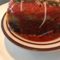 Moussaka · Halal and with the Athenian side salad. Special greek dish layered with potatoes, eggplant a...