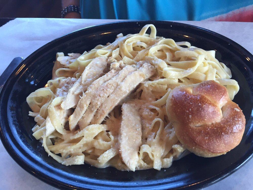 Chicken Alfredo · Fresh fettuccini blended with our rich Alfredo sauce and topped with a grilled chicken breast and freshly grated Parmesan.