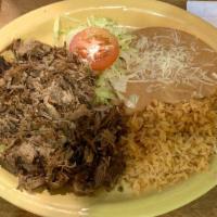Carnitas Plate · Deep fried pork meat topped with onions, cilantro and served with flour or corn tortillas. I...