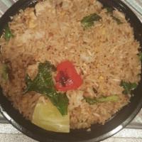 Regular Fried Rice · Sauteed jasmine rice with egg, onion, tomatoes, Chinese broccoli and scallion.