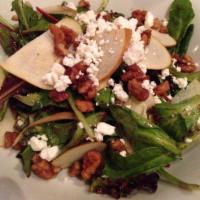 Mista Salad · Mixed greens, fennel, endive, goat cheese, pears, candied walnuts and balsamic vinaigrette