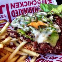 Colorado Burger · Certified Angus Beef, pepper jack cheese, melted cheddar cheese, grilled Anaheim, chiles, le...