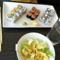 Spicy Crunch Roll Combo · Spicy crunch tuna, spicy crunch salmon and spicy crunch yellowtail. Includes miso soup and g...