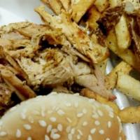 Pulled Chicken · Slow Smoked Whole Chicken Pulled and Seasoned, House Made BBQ Sauce on Side