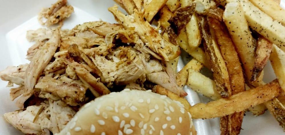 Pulled Chicken · Slow Smoked Whole Chicken Pulled and Seasoned, House Made BBQ Sauce on Side