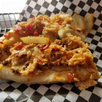 Philly Buffalo Cheesesteak · Steak or chicken, grilled onions, sweet peppers, tomatoes, Buffalo sauce and your choice of ...