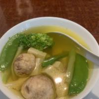 Vegetable Tofu Soup · Soup made from bean curd.