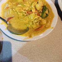 Yellow Curry · The primary spices in kaeng kari are cumin, coriander, and turmeric. This dish has a touch o...