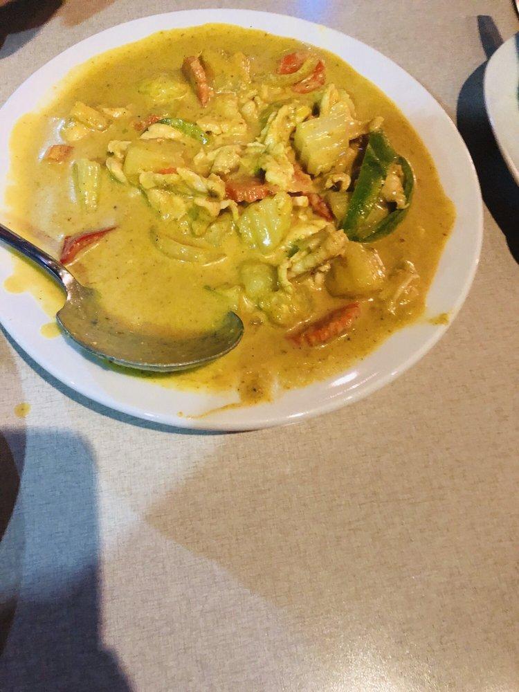 Yellow Curry · The primary spices in kaeng kari are cumin, coriander, and turmeric. This dish has a touch of palm sugar and blend well with homemade curry paste. Spicy.