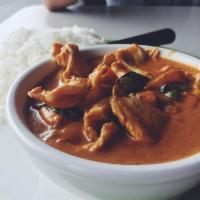 Panang Curry · This fantastic curry fried in coconut milk, and not boiled. It is seasoned with sliced lime ...