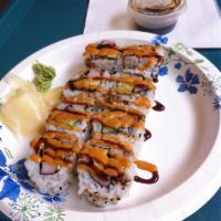 Spicy California Roll · Eight pieces. California roll with spicy mayo on top.