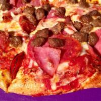 Pink Jersey Pizza · Magalia rosa. Salami, Italian sausage, pepperoni, and Canadian ham. Mozzarella and provolone...
