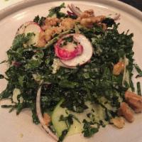 Tuscan Kale Salad · Apples, walnuts, radish, red onion, pecorino cheese and buttermilk dressing.