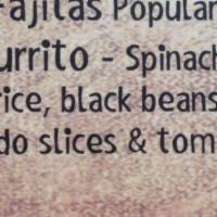 California Burrito · Spinach, tortilla, lime cilantro rice, black beans, pico de gallo, cheese, avocado slices an...